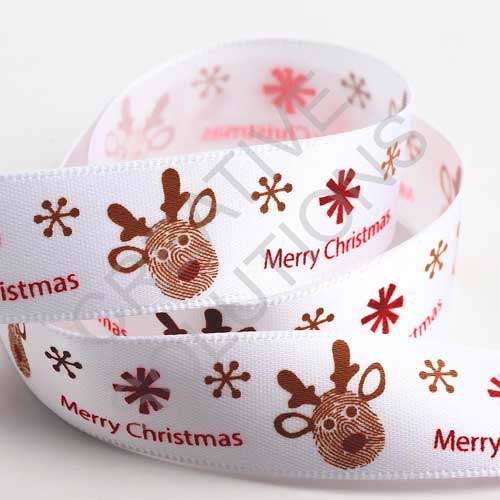 5861-XMAS - Merry Christmas Reindeer Satin Ribbon